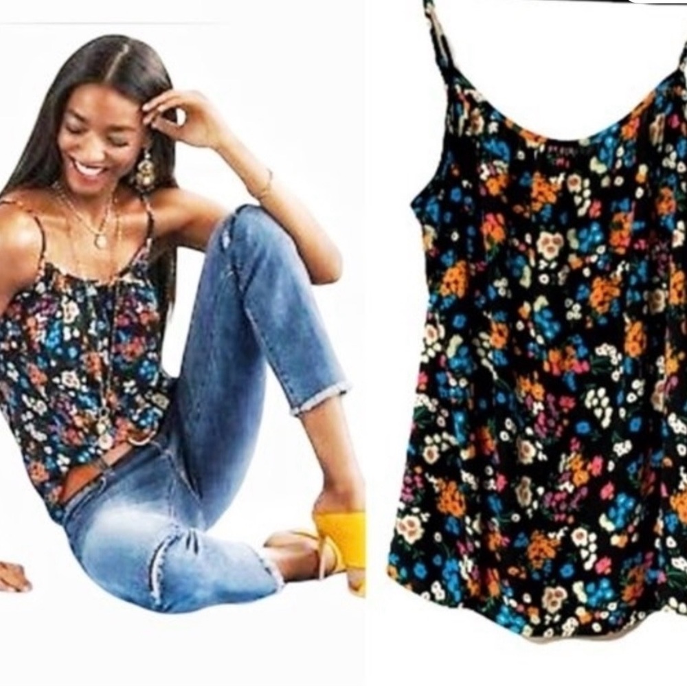 CAbi Black Floral Spaghetti-Strap Cami